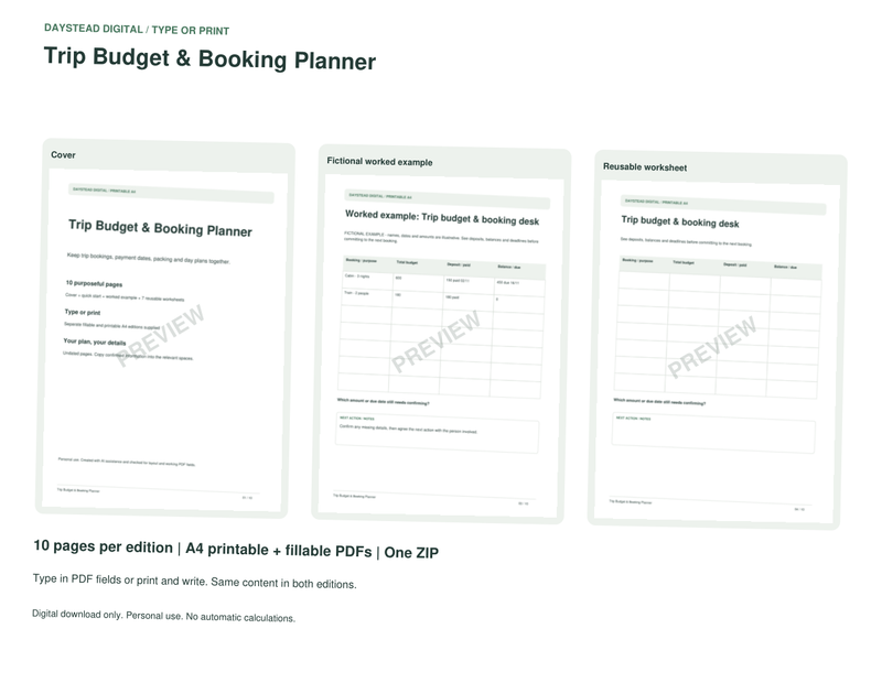 Trip Budget & Booking Planner – DaysteadDigital